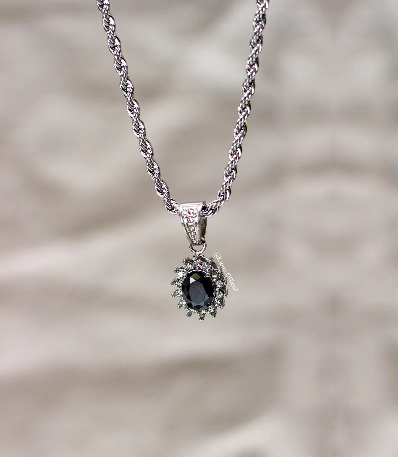 Black Gemstone Pendant - Silver