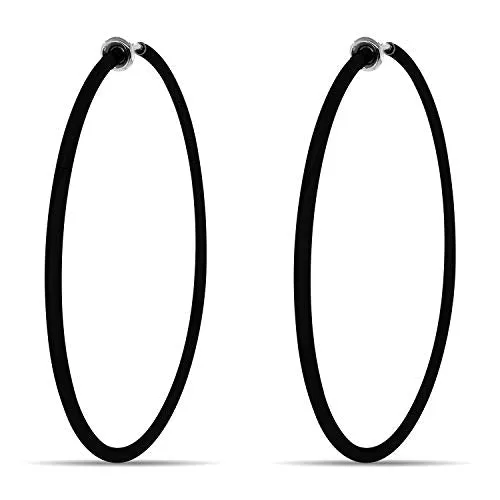 Black Spring Clip On Hoop Earrings