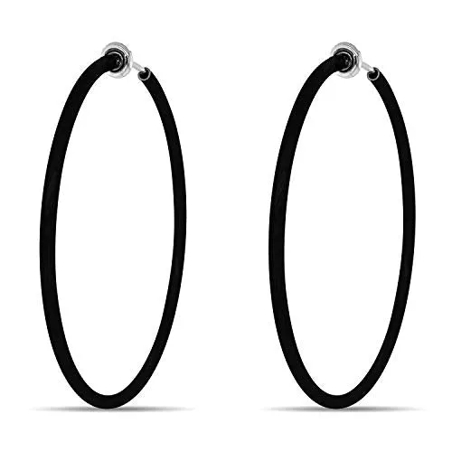 Black Spring Clip On Hoop Earrings