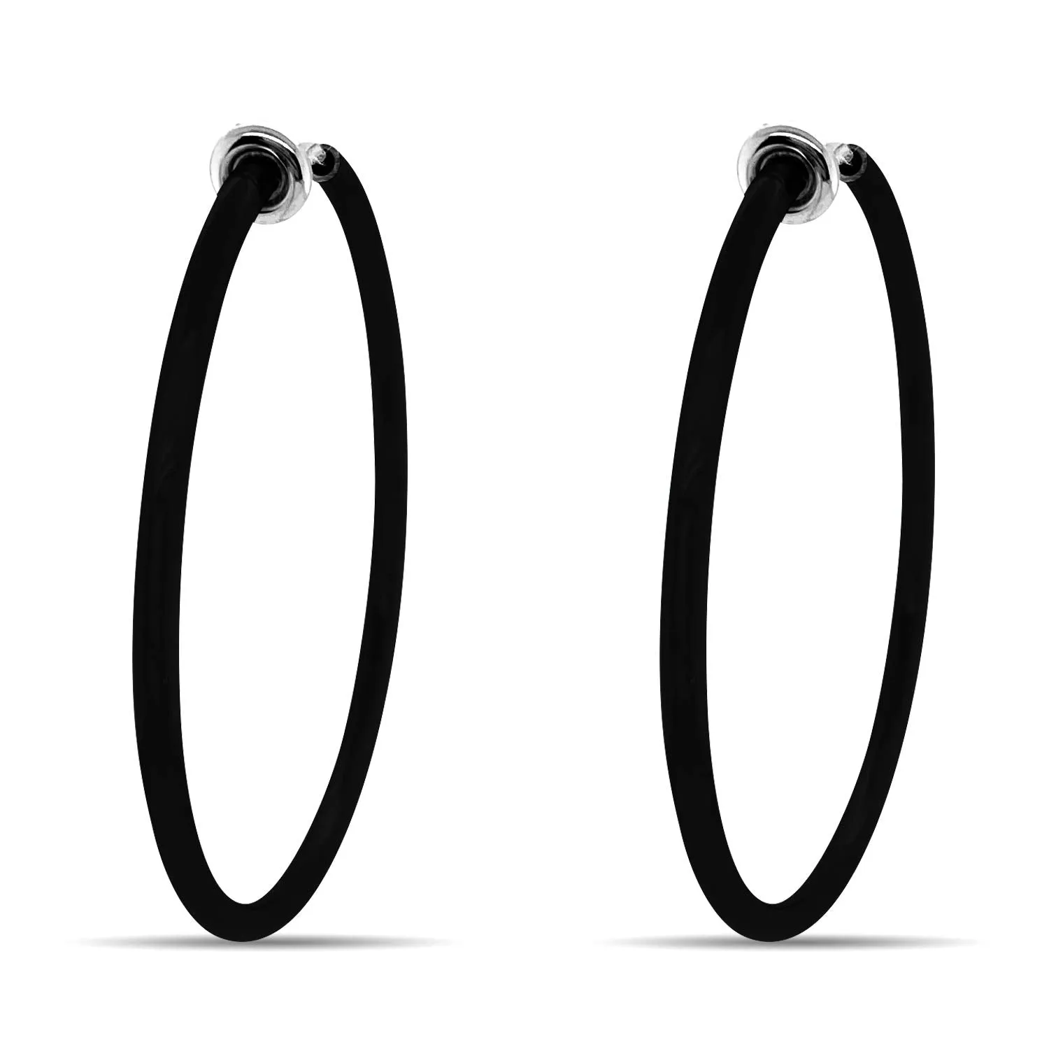 Black Spring Clip On Hoop Earrings