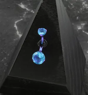 Blurple Anodized Aqua CZ Internally Threaded Titanium Belly Button Ring