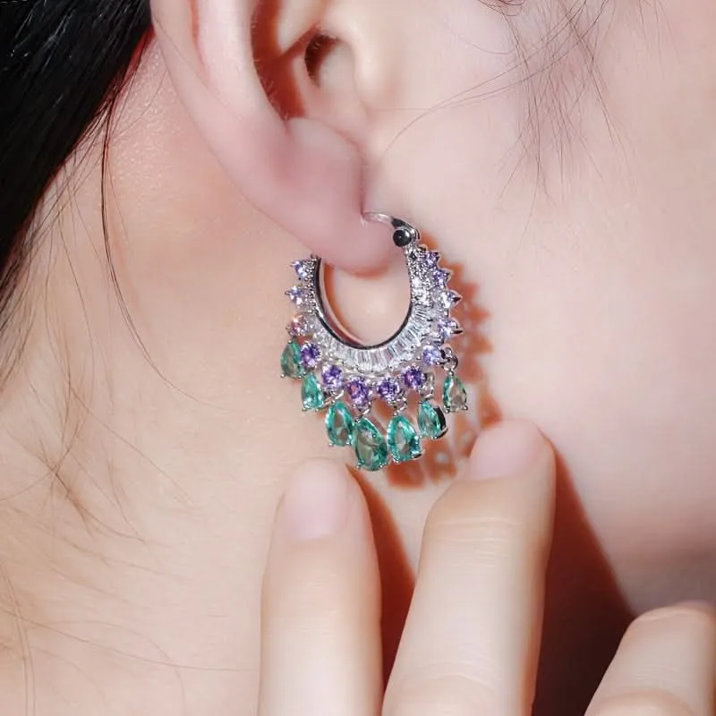 Boho Multicolor Tassel Hoop Earrings for Women