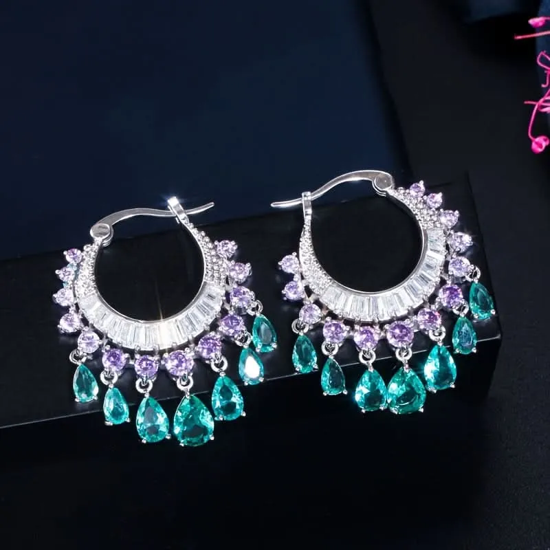 Boho Multicolor Tassel Hoop Earrings for Women