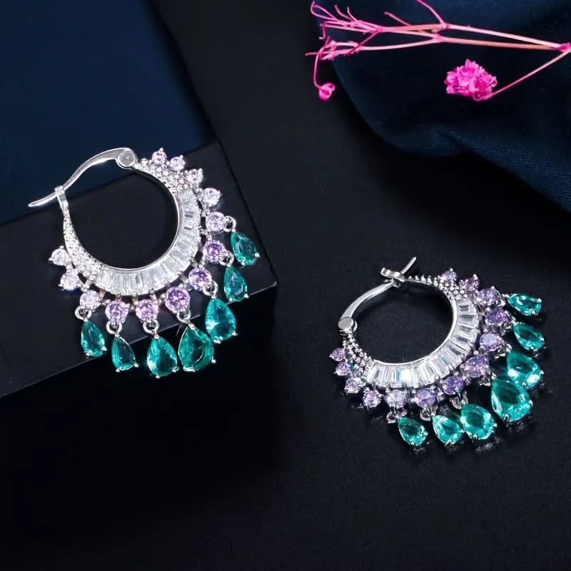 Boho Multicolor Tassel Hoop Earrings for Women