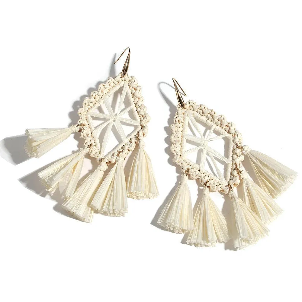 Boho Raffia Rattan Earrings, Handmade with Wood & Zinc Alloy, Lightweight & Bold, 32 Styles for Casual or Boho-Chic Looks