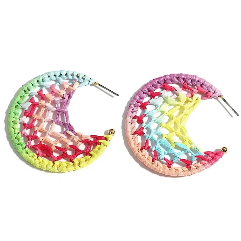 Boho Raffia Rattan Earrings, Handmade with Wood & Zinc Alloy, Lightweight & Bold, 32 Styles for Casual or Boho-Chic Looks