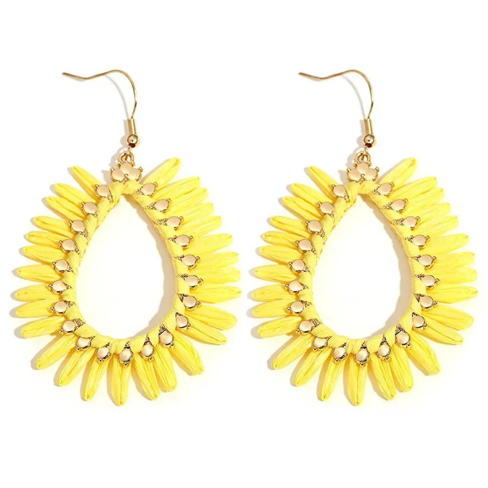 Boho Raffia Rattan Earrings, Handmade with Wood & Zinc Alloy, Lightweight & Bold, 32 Styles for Casual or Boho-Chic Looks