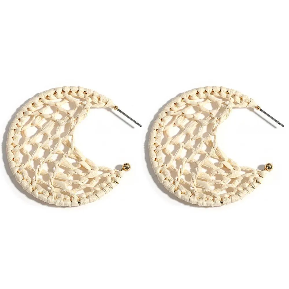 Boho Raffia Rattan Earrings, Handmade with Wood & Zinc Alloy, Lightweight & Bold, 32 Styles for Casual or Boho-Chic Looks