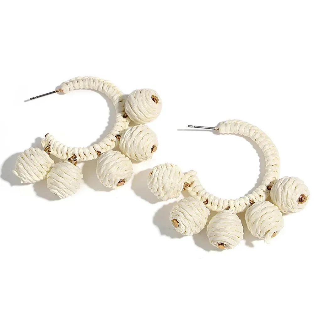 Boho Raffia Rattan Earrings, Handmade with Wood & Zinc Alloy, Lightweight & Bold, 32 Styles for Casual or Boho-Chic Looks