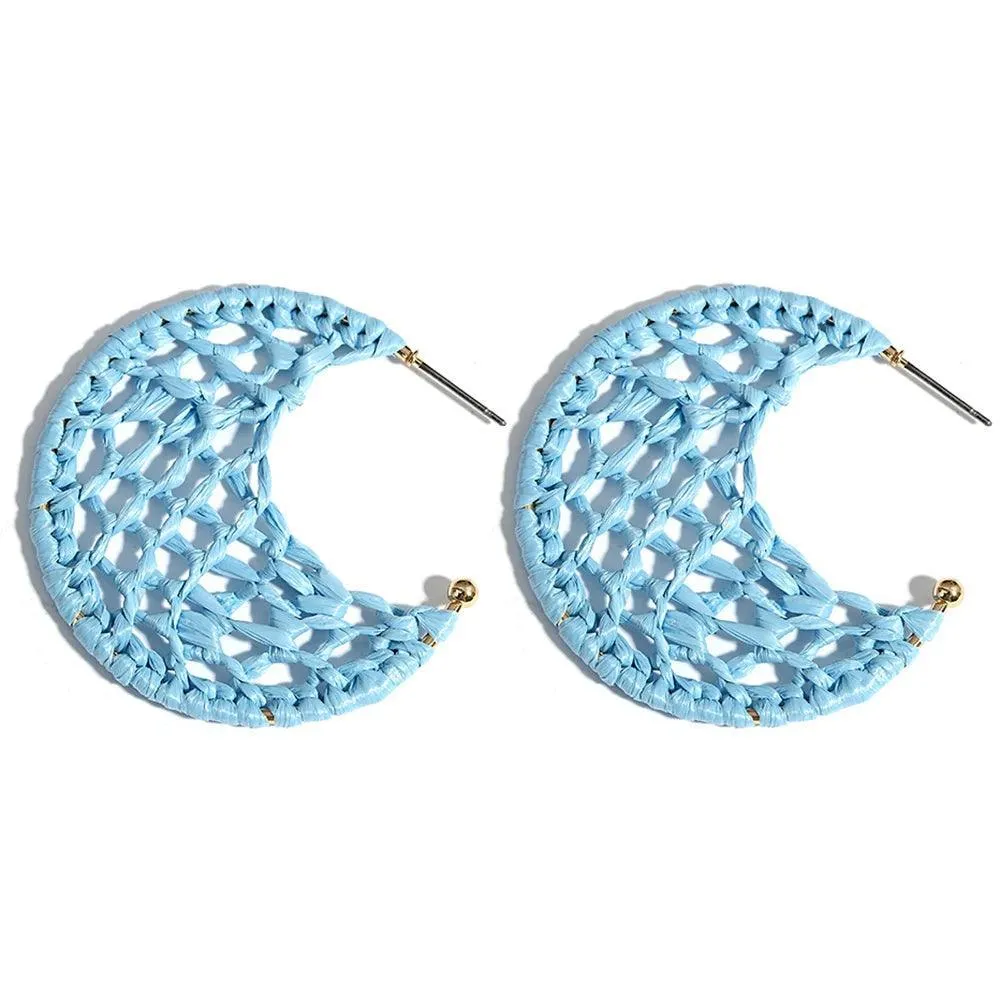 Boho Raffia Rattan Earrings, Handmade with Wood & Zinc Alloy, Lightweight & Bold, 32 Styles for Casual or Boho-Chic Looks