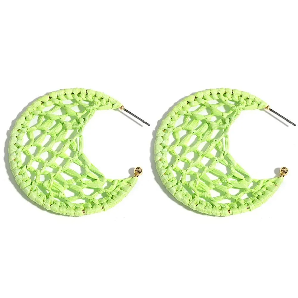Boho Raffia Rattan Earrings, Handmade with Wood & Zinc Alloy, Lightweight & Bold, 32 Styles for Casual or Boho-Chic Looks