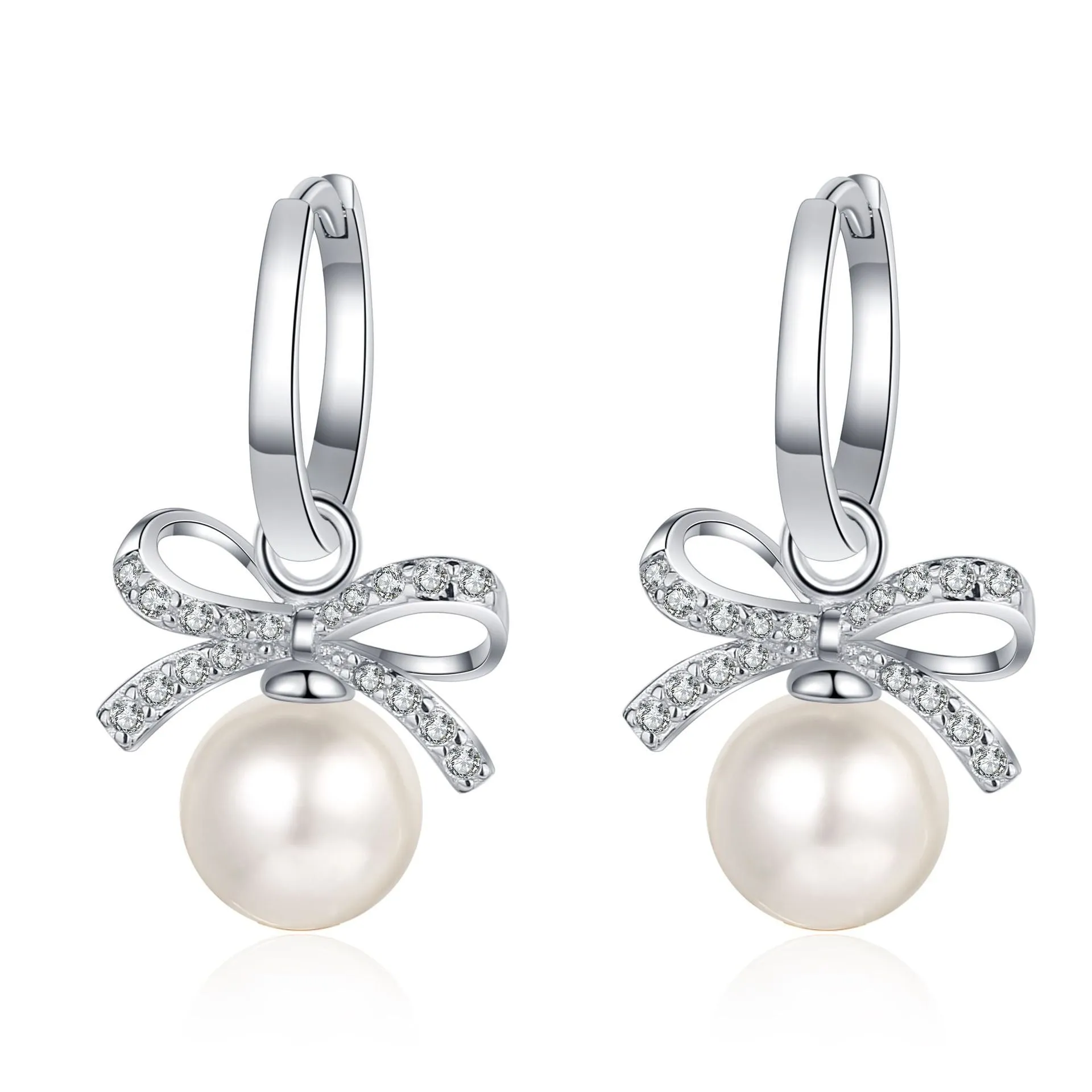 Bow Pearl Drop Earrings - Versatile with 925 Sliver