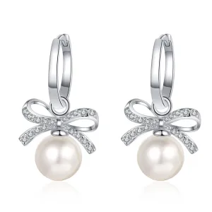 Bow Pearl Drop Earrings - Versatile with 925 Sliver