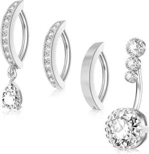 CandyHome 4Pcs 14G Belly Button Ring, Clicker Belly Rings for Women, Surgical Stainless Steel CZ Reverse Navel Body Piercing Jewelry, Gold/Silver