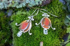 Carnelian and aquamarine bell flower dangle earrings