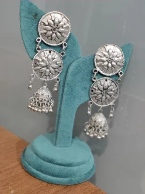 Celebrity Inspired Oxidised Silver Big Size Jhumki Earrings for Girls and Women