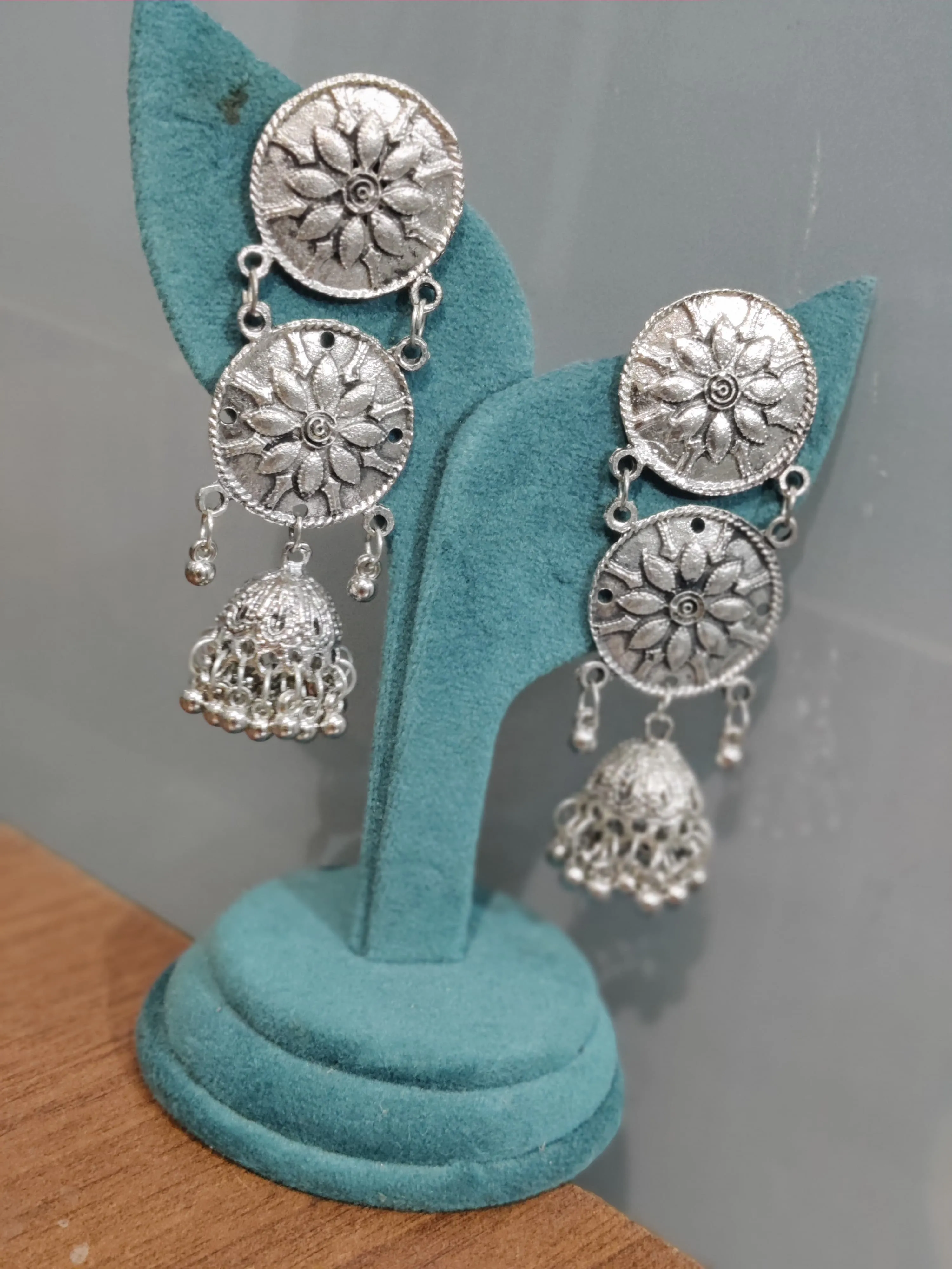 Celebrity Inspired Oxidised Silver Big Size Jhumki Earrings for Girls and Women