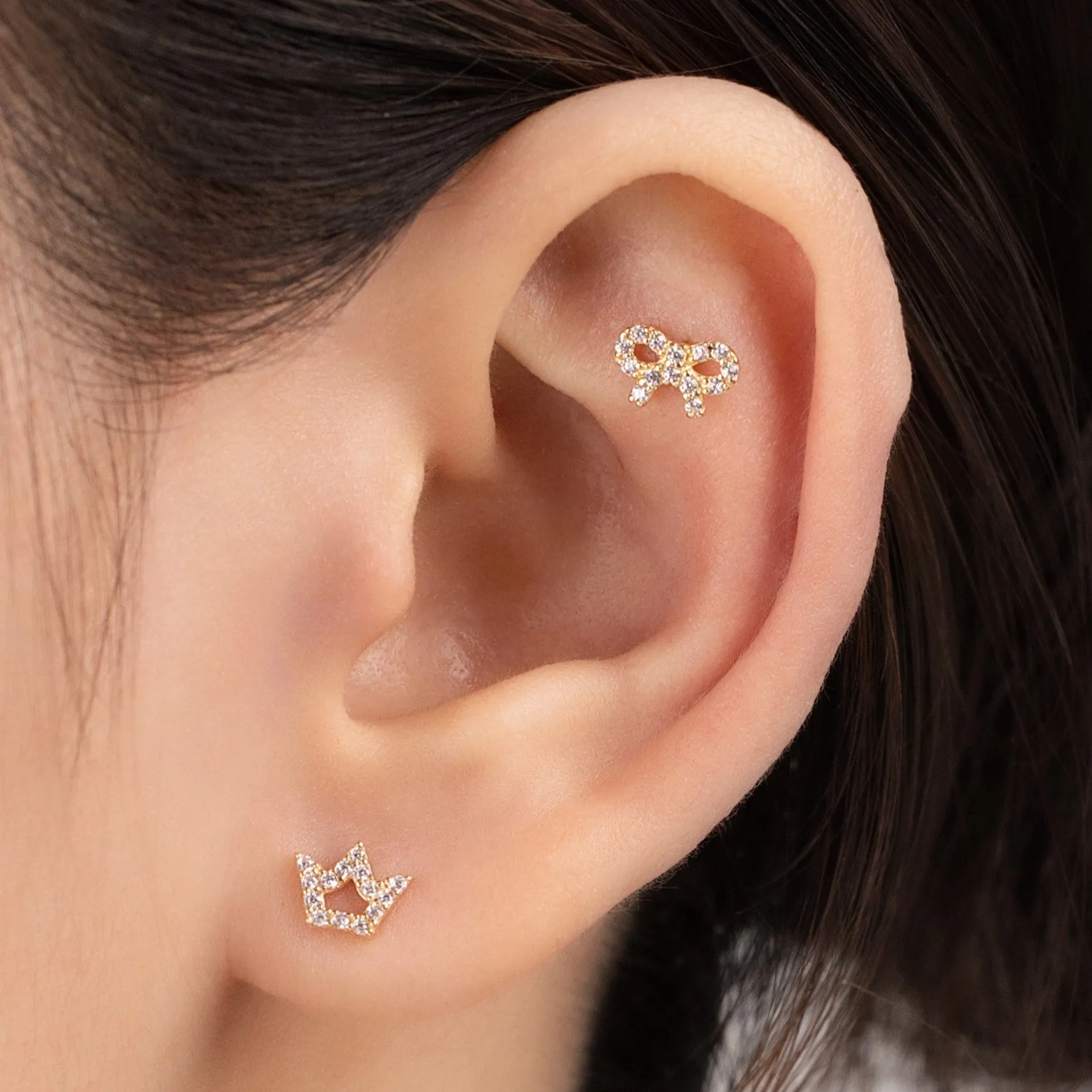 Celeste Bow Piercing in Yellow Gold with Cubic Zirconia