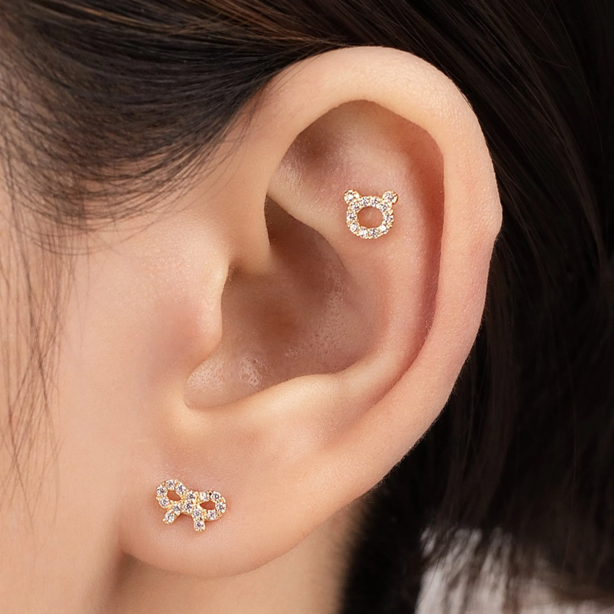 Celeste Bow Piercing in Yellow Gold with Cubic Zirconia