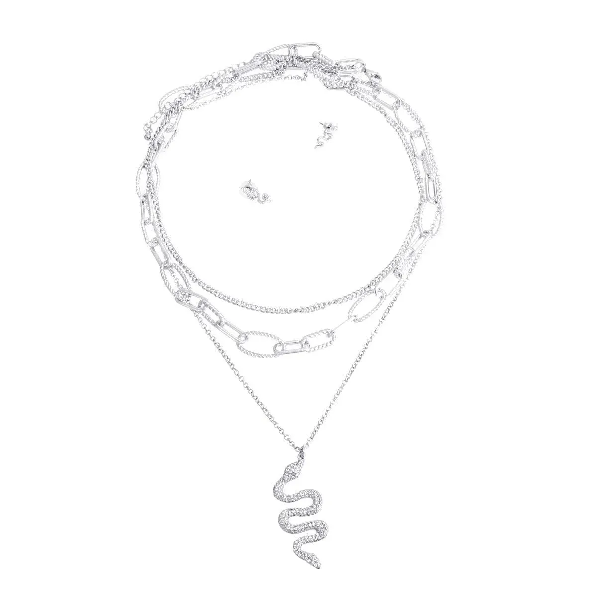 Chic and Sleek Silver Fashion Jewelry: Layered Serpent Pendant Necklace