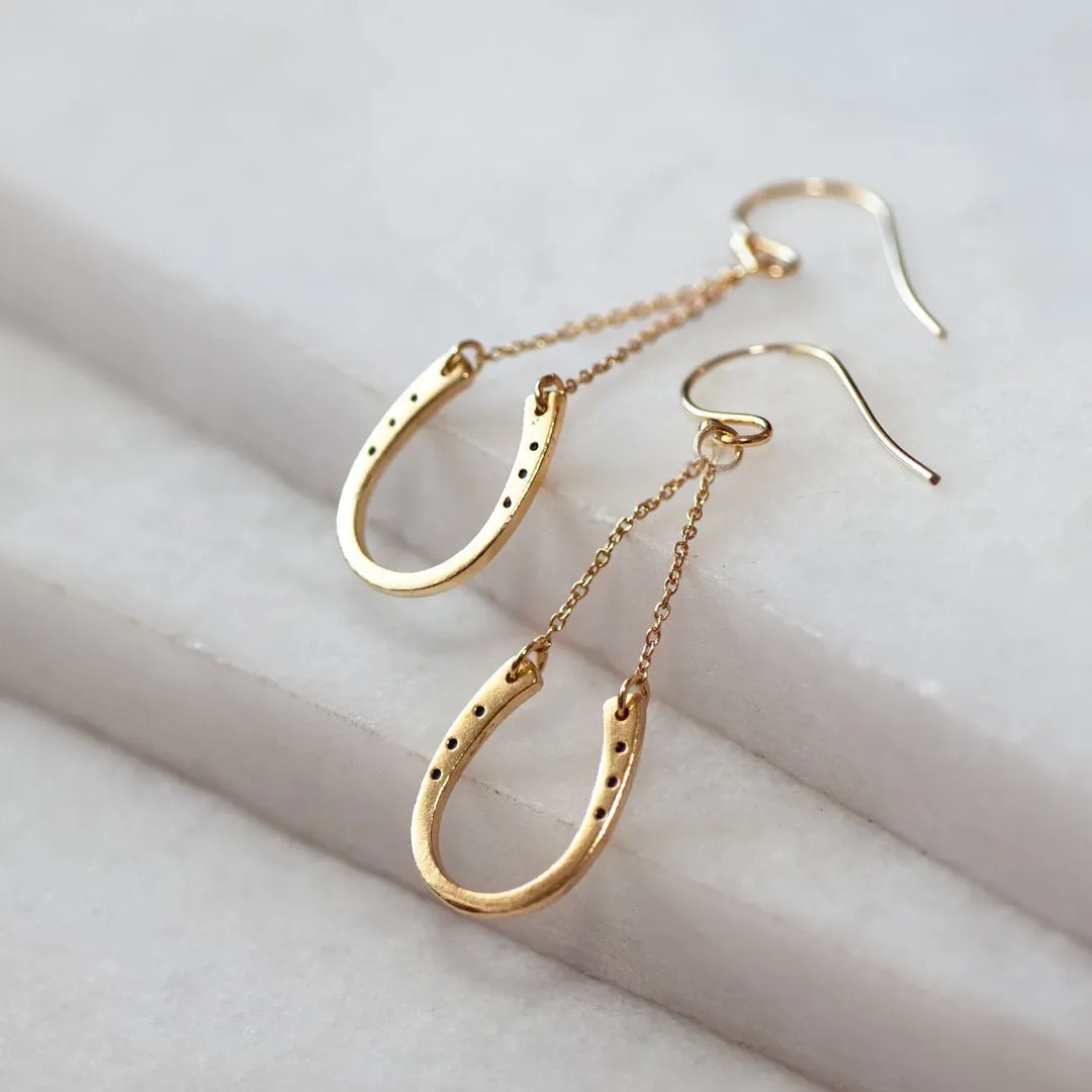 Classique - Horseshoe Chain Earring 14K Gold Vermeil Horseshoe Earring