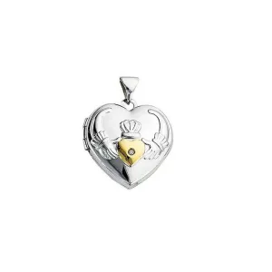Cleona: Claddagh Locket with Genuine Diamond Accent 925 Sterling Silver