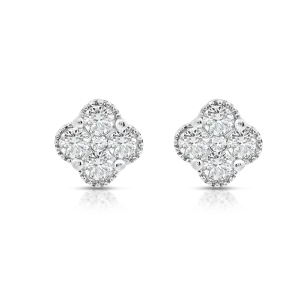 Clover Diamond Stud Earrings-White Gold