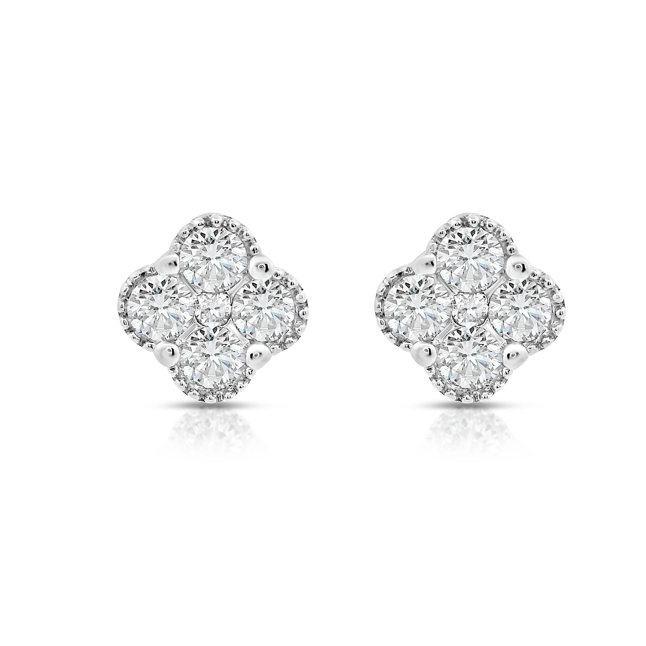 Clover Diamond Stud Earrings-White Gold