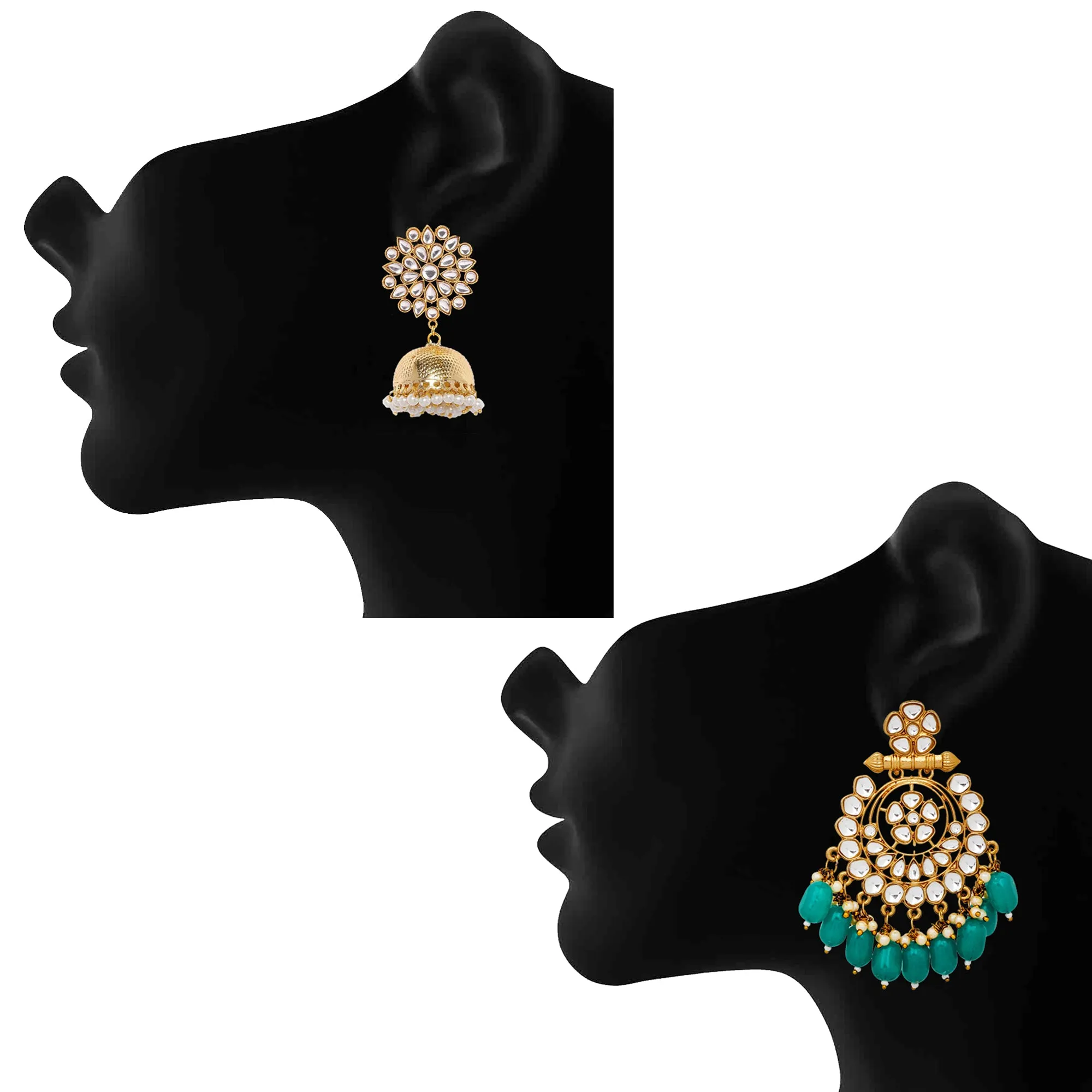 Combo of 2 Pairs of Traditional Dangler and Floral Jhumki Earrings