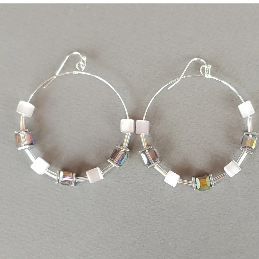 Cube Hoop Earrings Pink Mix