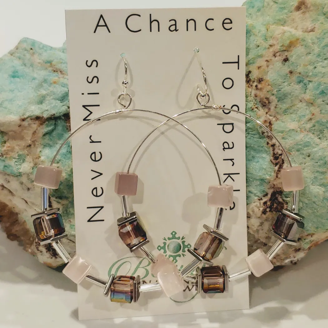 Cube Hoop Earrings Pink Mix