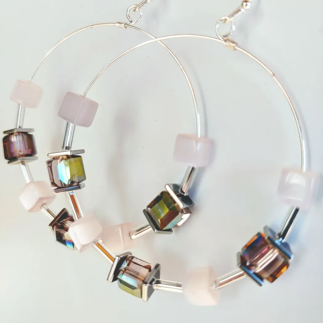 Cube Hoop Earrings Pink Mix
