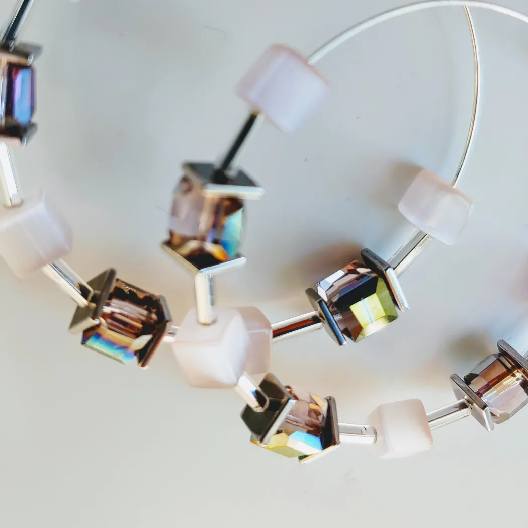 Cube Hoop Earrings Pink Mix