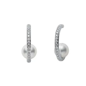 Dazzling Semi-Circular Hoop Diamond Pearl Earrings