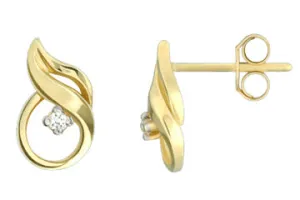 Diamond 14K Yellow Gold Twirled Earrings