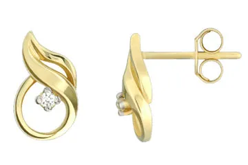 Diamond 14K Yellow Gold Twirled Earrings