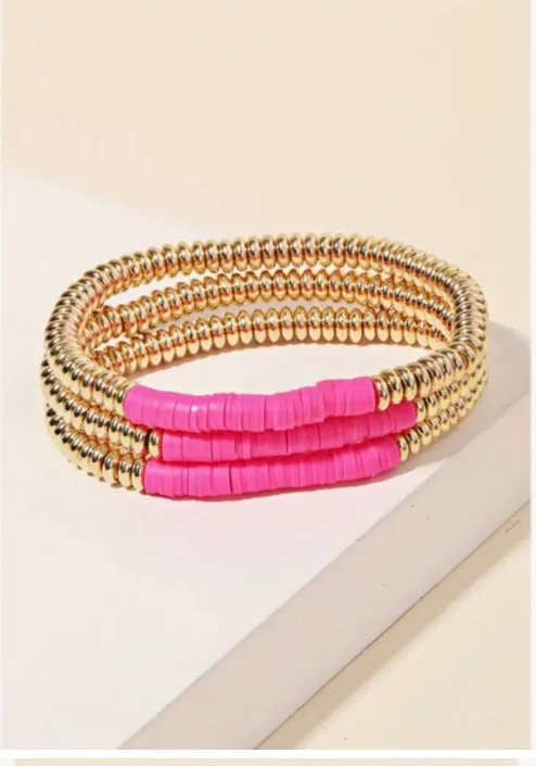 Disc Beaded Stackable Bracelet Set