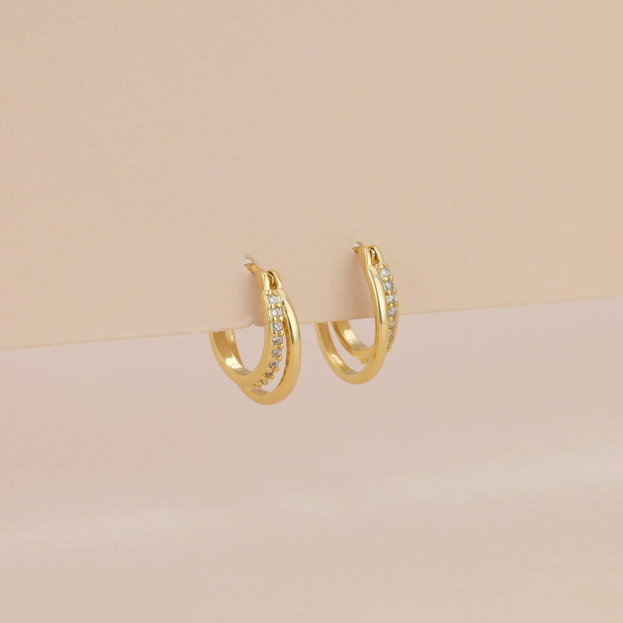 E072 paved double huggie hoop earrings