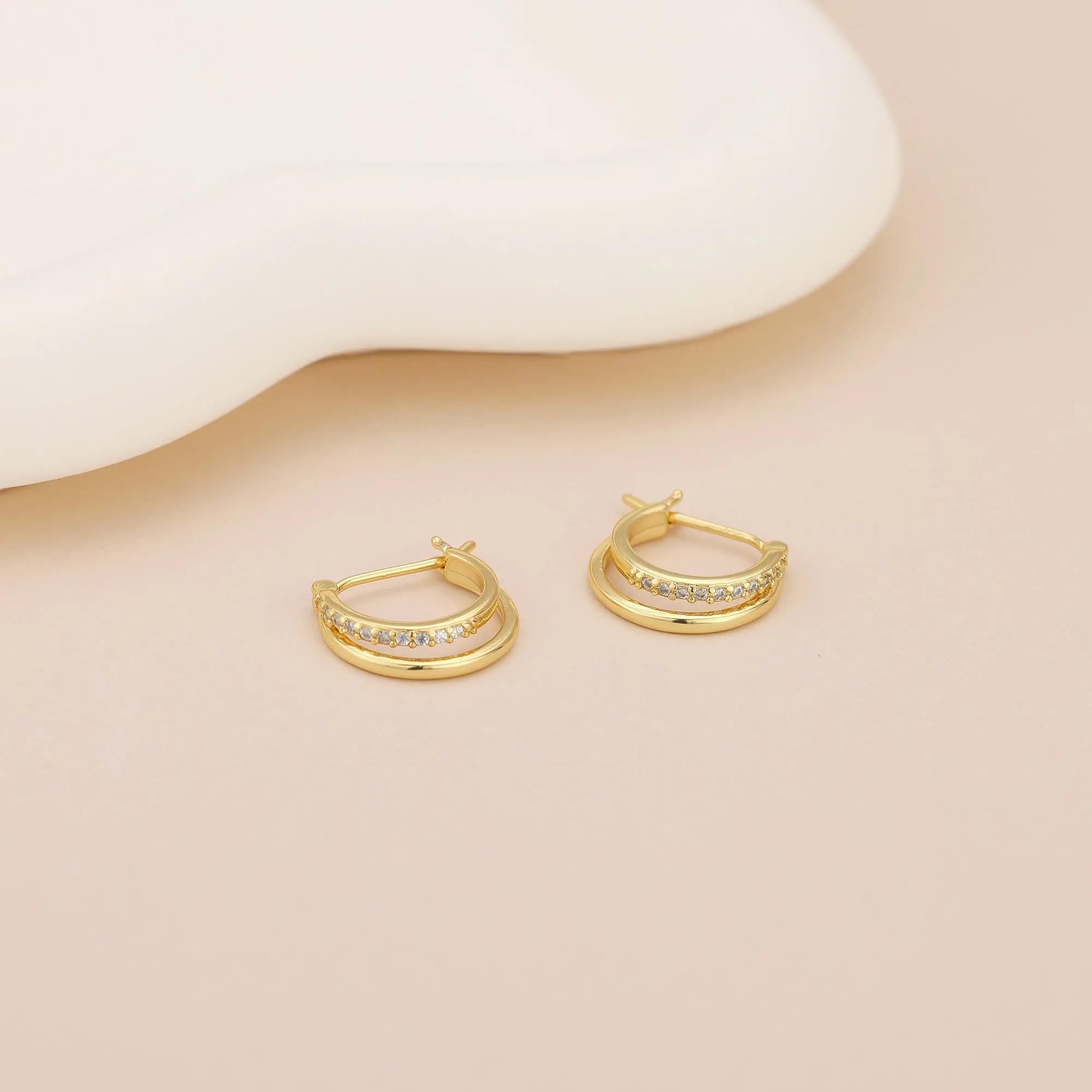 E072 paved double huggie hoop earrings