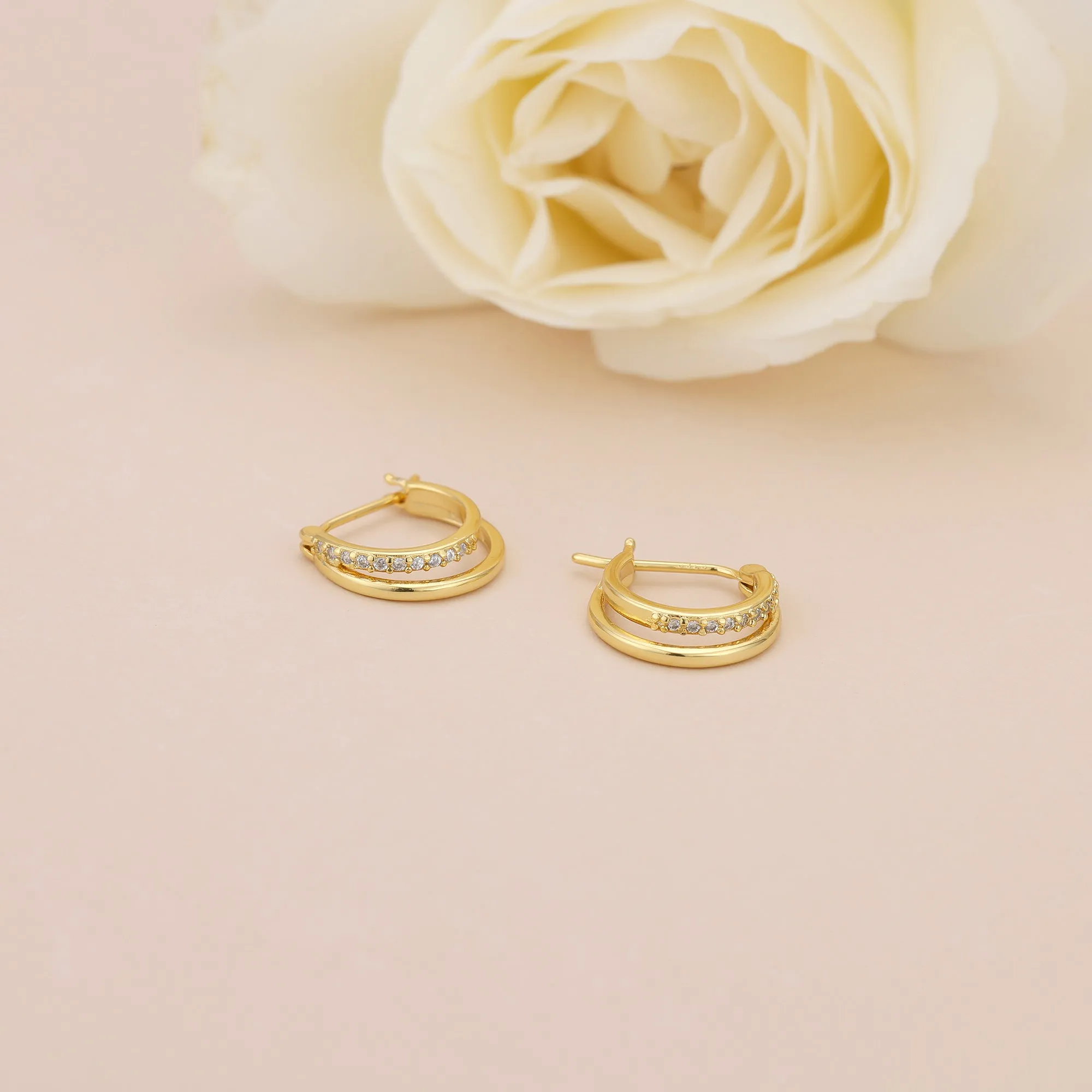 E072 paved double huggie hoop earrings