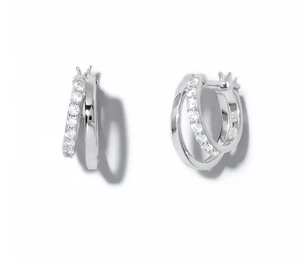 E072 paved double huggie hoop earrings