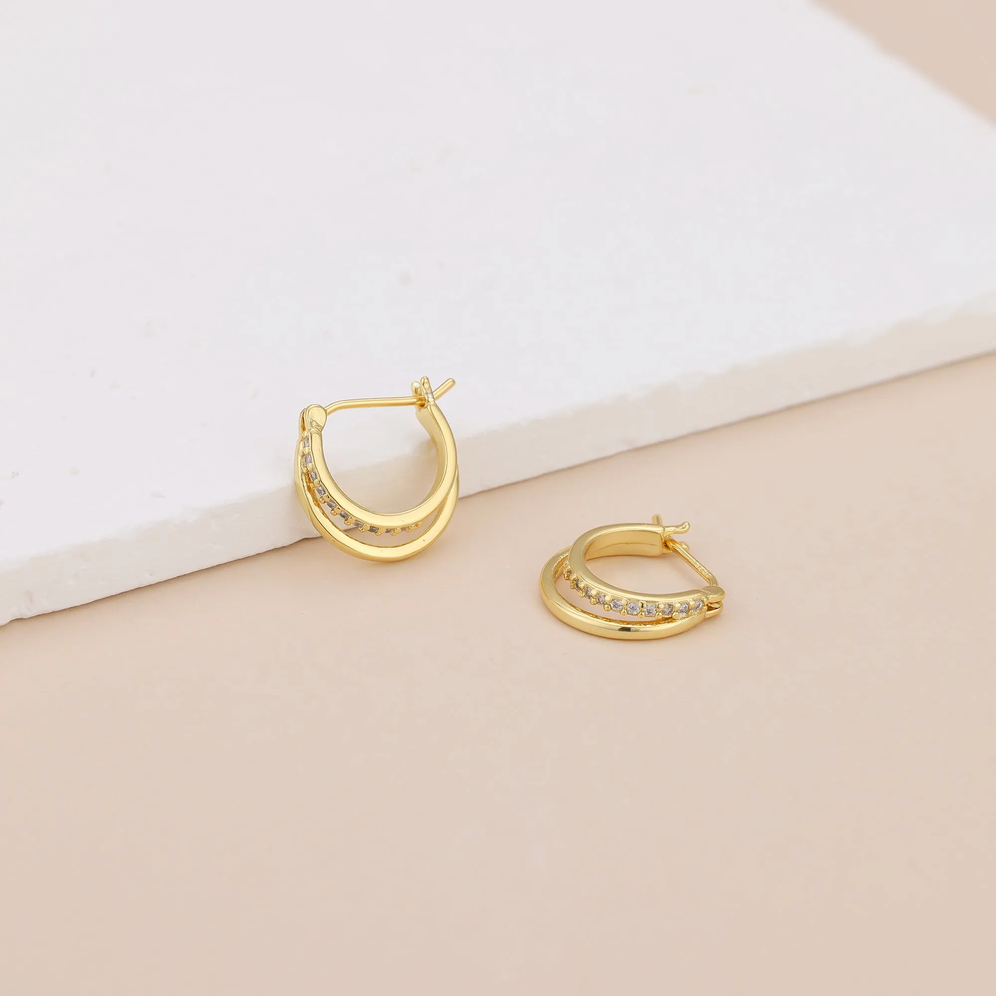 E072 paved double huggie hoop earrings