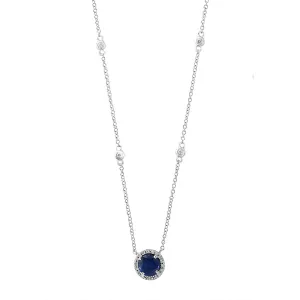 Effy Blue Sapphire and Diamond Halo Necklace 1/10ctw