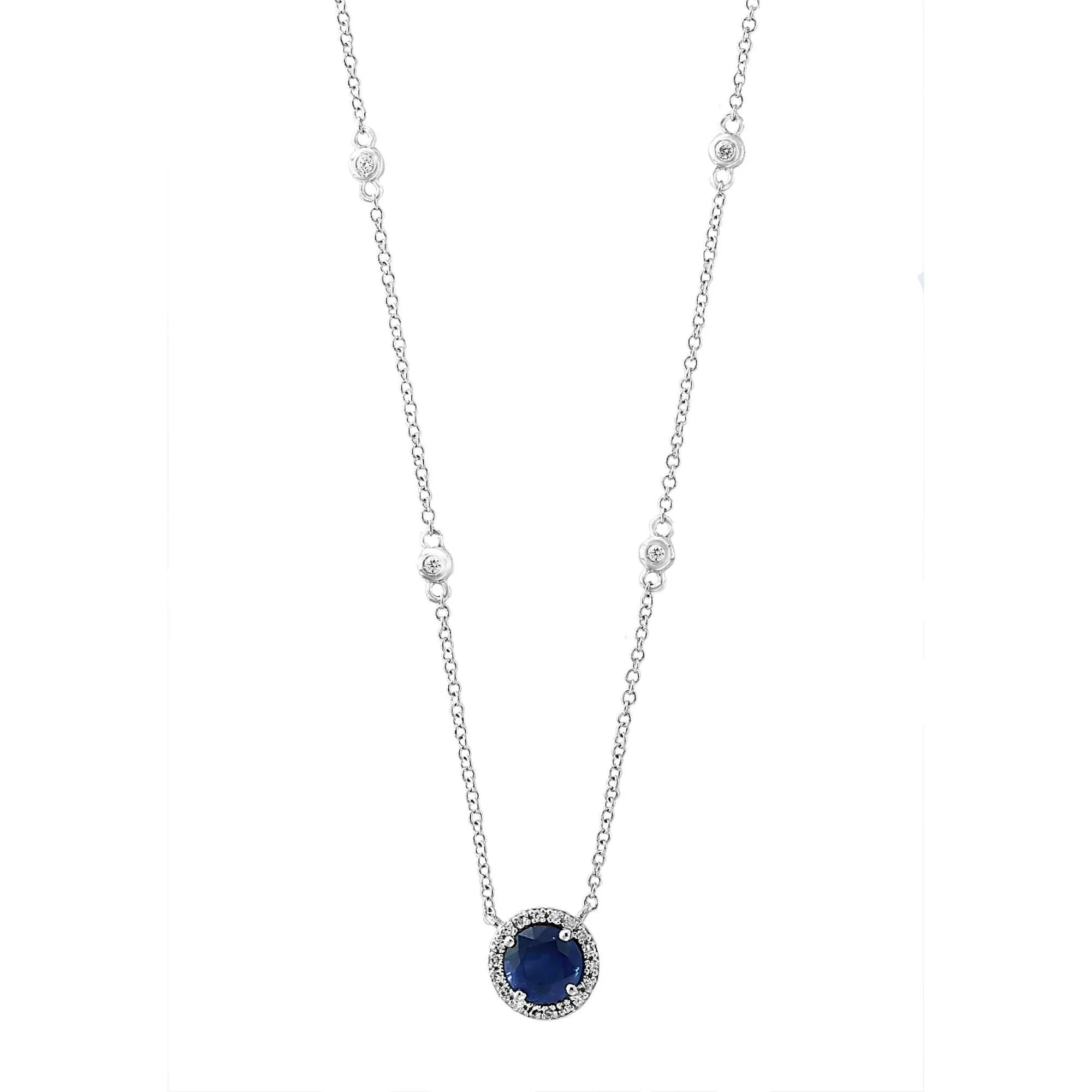 Effy Blue Sapphire and Diamond Halo Necklace 1/10ctw