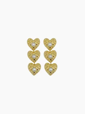 Elizabeth Quilted Triple Heart Earrings