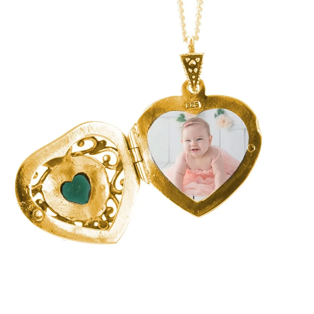 Emerald Vintage Heart Locket | Gold
