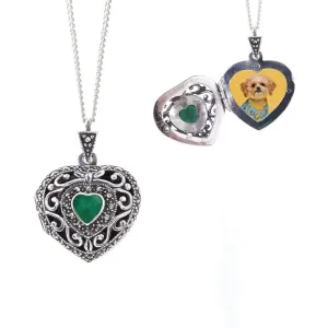 Emerald Vintage Heart Locket | White Gold