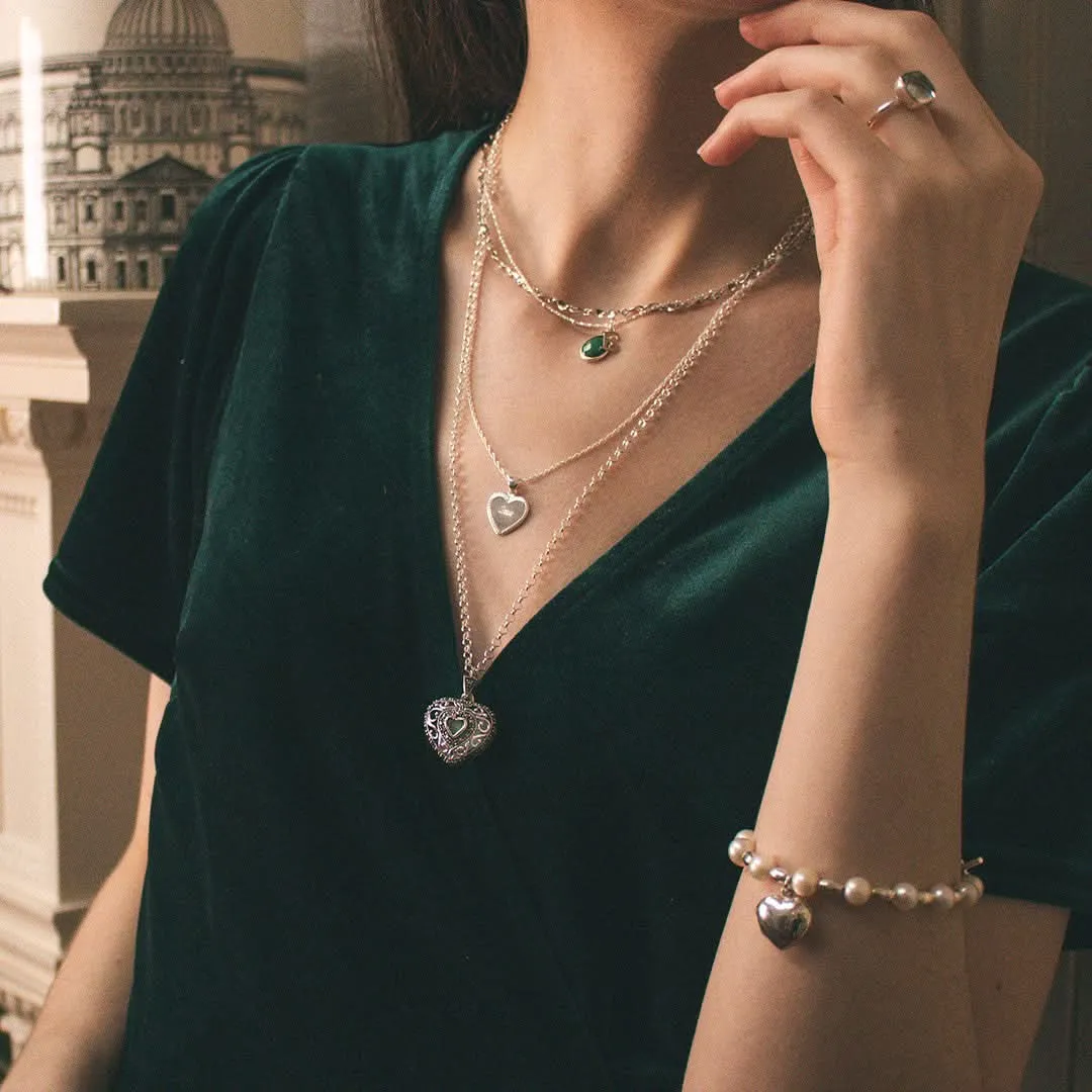 Emerald Vintage Heart Locket | White Gold