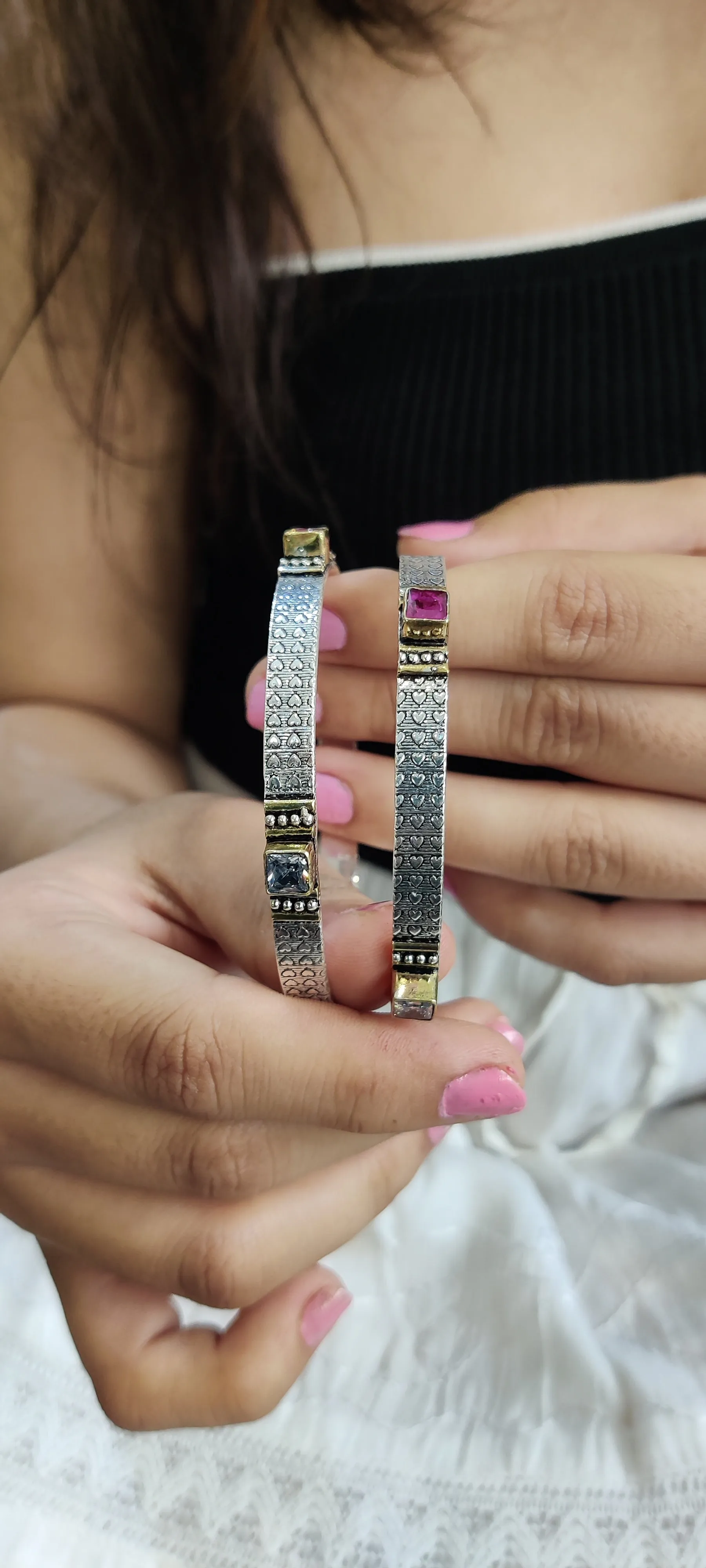 Exquisite Carved Cut Stone Bangles