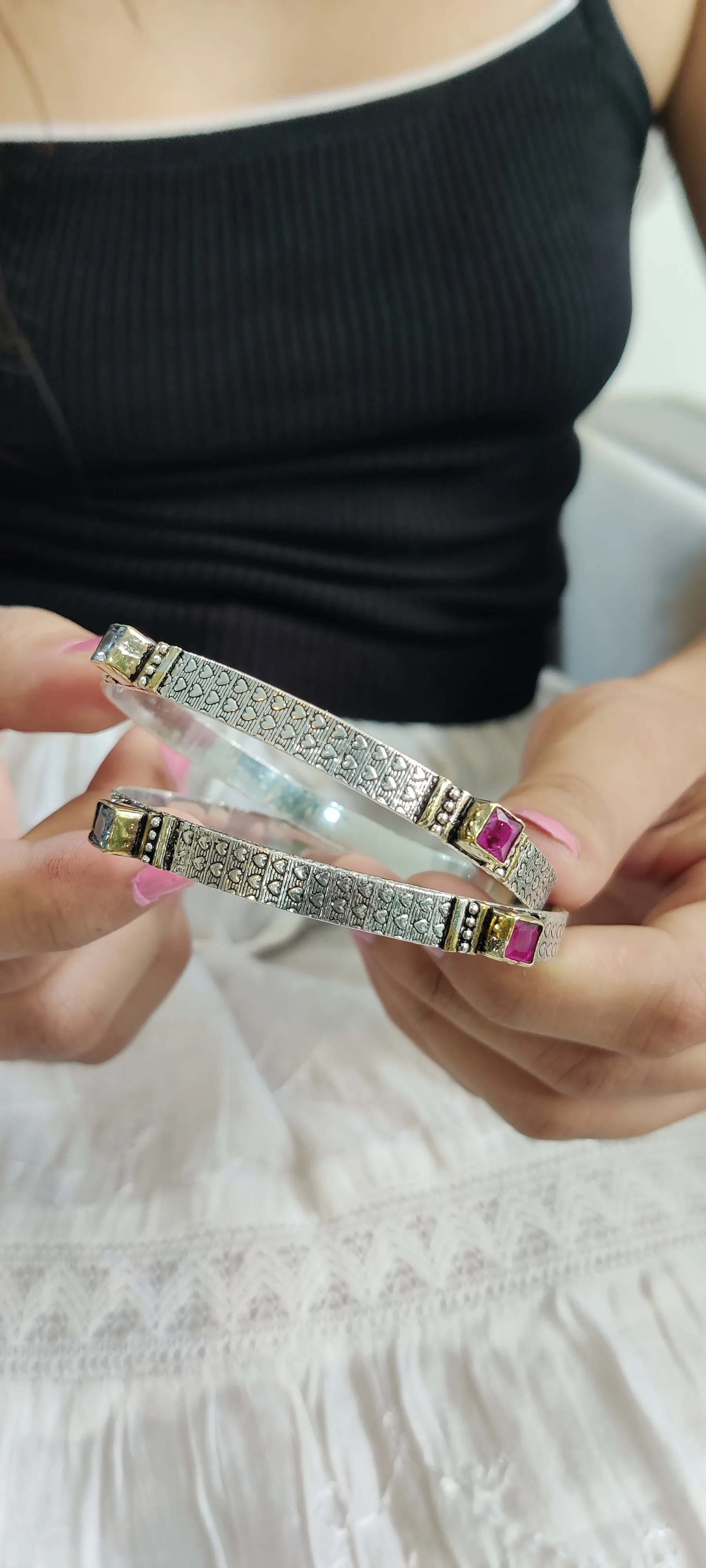 Exquisite Carved Cut Stone Bangles